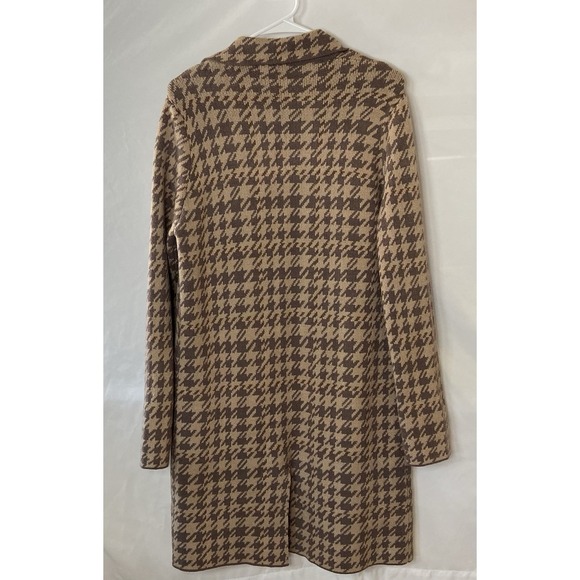 Rielle Women's Medium Houndstooth Knit Sweater Coat Cardigan Brown Tan - Picture 3 of 12